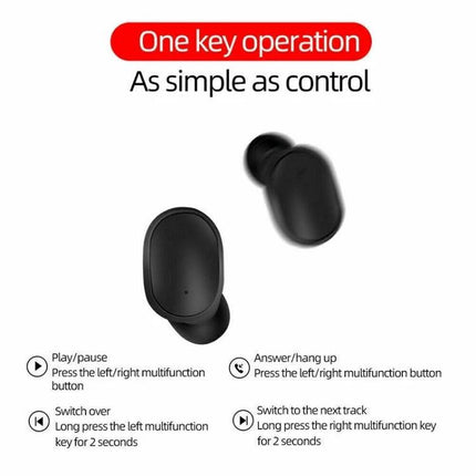 E6S Wireless Earbuds With LED Battery Display For Daily Use black earbuds showing one-key controls and LED charging case display