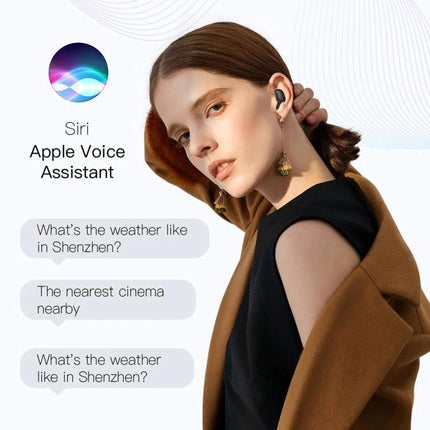 E6S Wireless Earbuds With LED Battery Display For Daily Use - woman using earbuds with Siri voice assistant