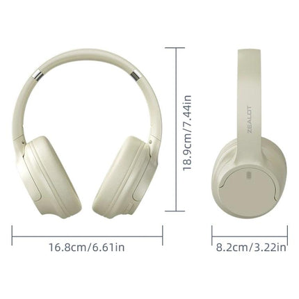 Zealot Foldable On Ear Wireless Headphones For Commuting And Calls beige foldable on-ear headset with measurements for travel and calls