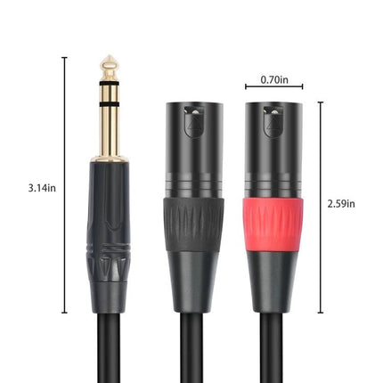 Essential Audio Cable for Home and Travel Music Connections - 1/4in TRS to dual XLR female cable with gold tip and red/black grips