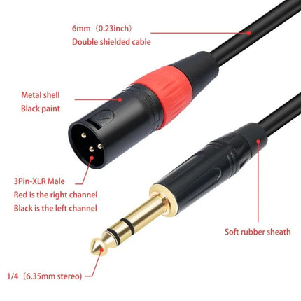 Essential Audio Cable for Home and Travel Music Connections - 3-pin XLR to 1/4 (6.35mm) stereo cable with metal shell and double shielded jacket