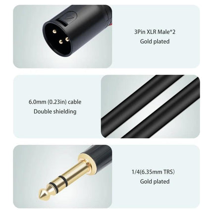 Essential Audio Cable for Home and Travel Music Connections - 3-pin XLR to 1/4in (6.35mm) TRS gold-plated cable with 6.0mm double-shielded jacket