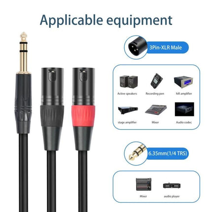 Essential Audio Cable for Home and Travel Music Connections – 6.35mm (1/4") TRS to 3-pin XLR male cable for mixers, speakers, amplifiers