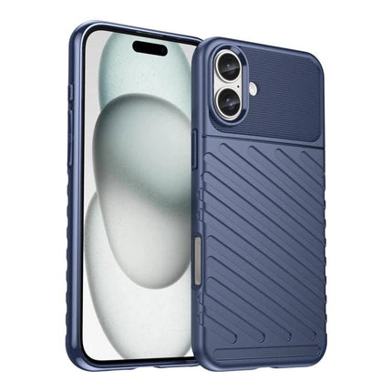 Thunderbolt TPU Phone Case for Everyday iPhone Protection – navy textured flexible TPU case with raised corners and camera cutout, slim shock-absorbent design