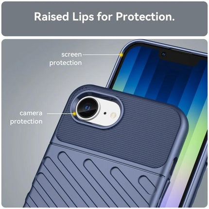 Thunderbolt TPU Phone Case for Everyday iPhone Protection showing raised lips, camera and screen protection on navy textured case