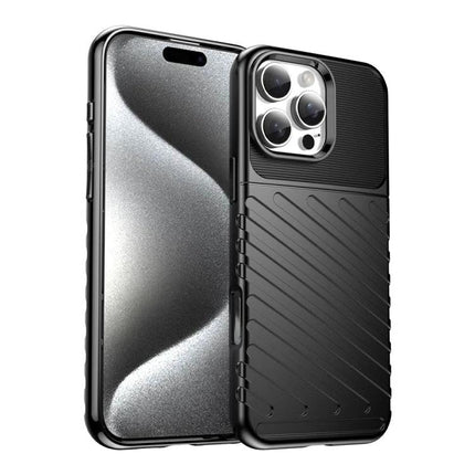 Thunderbolt TPU Phone Case for Everyday iPhone Protection - black textured flexible TPU slim protective case showing camera cutout and grip