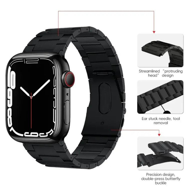 Titanium Metal Three-Bead Watch Band For Apple Watch | Syndmart