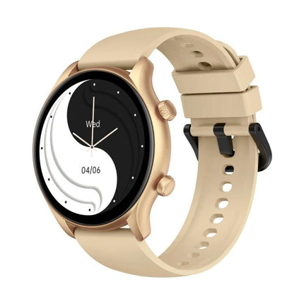 Zeblaze Smart Watch for Daily Wellness and Connectivity beige gold round smartwatch showing heart-rate and notification display