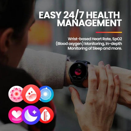 Zeblaze Smart Watch for Daily Wellness and Connectivity showing wrist-based heart rate and SpO2 monitoring screen