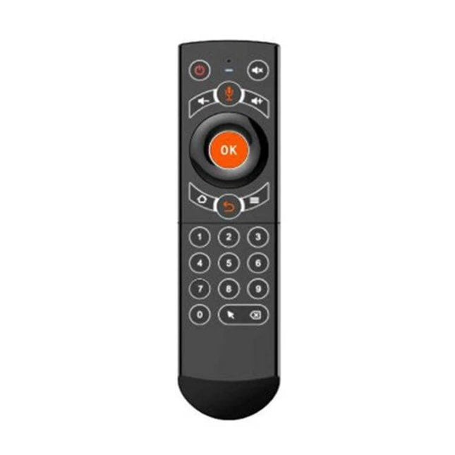 Alt Tag: G21 Orange Wireless Air Mouse Remote for Smart TVs and PCs showing black remote with orange OK button and numeric keypad