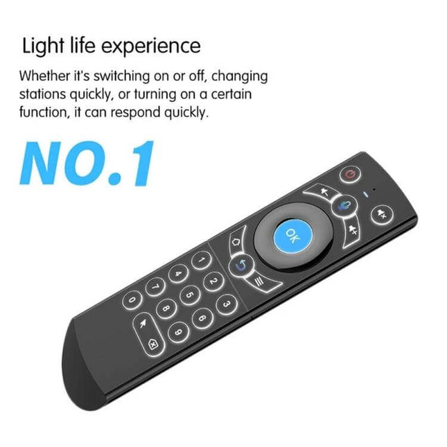G21 Orange Wireless Air Mouse Remote for Smart TVs and PCs showing sleek black remote with blue OK button and keypad for motion-sensing navigation
