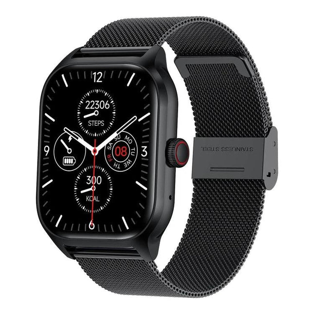 LEMFO Smart Watch for Everyday Health and Connectivity - black fitness smartwatch showing steps, heart rate, calories and mesh band