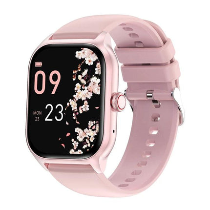 Alt Tag: LEMFO Smart Watch for Everyday Health and Connectivity pink smartwatch showing heart rate and sleep tracking on floral display