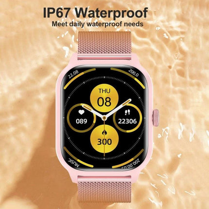 LEMFO Smart Watch for Everyday Health and Connectivity - pink IP67 waterproof smartwatch showing heart rate, steps and sleep tracking on display