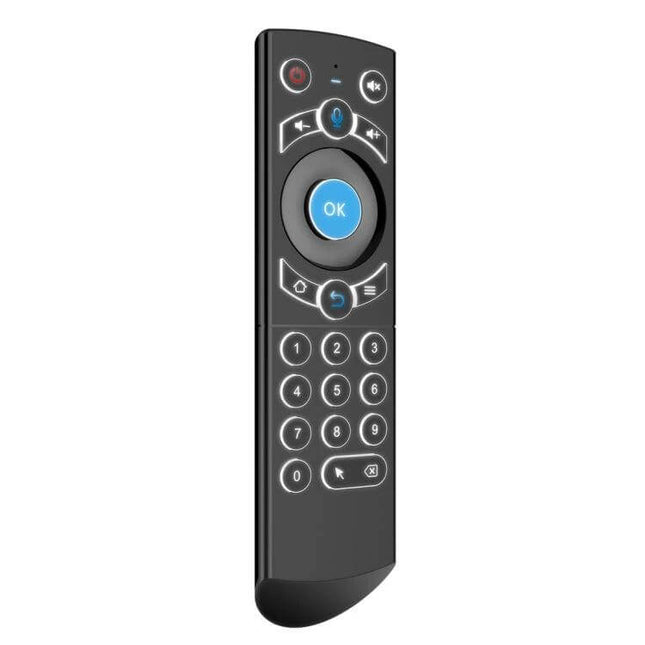 G21 Wireless Air Mouse Keyboard Remote for Smart TVs in Blue angled view showing blue OK button, numeric keypad and control buttons