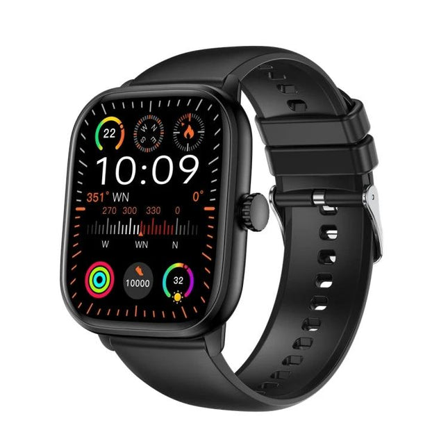 Daily Smart Watch for Everyday Health and Connectivity — black smartwatch showing heart rate, steps, ECG and activity tracking on display