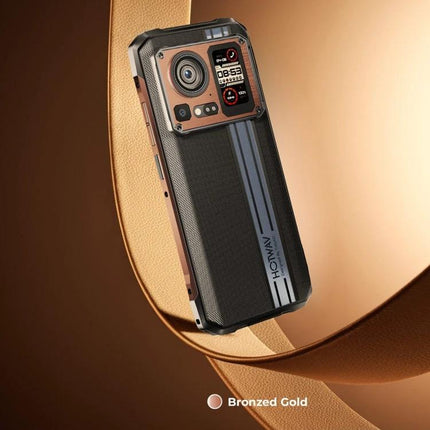 HOTWAV Rugged Smartphone for Daily Use in Tough Environments showcasing bronzed gold rugged rear design and protective casing