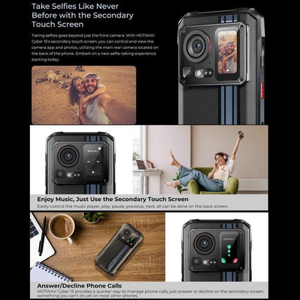 HOTWAV Rugged Smartphone for Daily Use in Tough Environments secondary touch screen for selfies, music control and call handling
