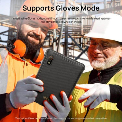 Ulefone Armor Pad Pro 8-Inch Rugged Tablet for Everyday Use showing workers using gloves mode on a construction site