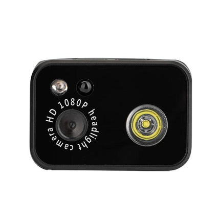 Head-Mounted Video Camera with Motion-Activated LED Lights compact HD 1080P unit showing lens and motion-activated LED illumination