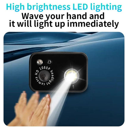Head-Mounted Video Camera with Motion-Activated LED Lights hands-free HD recording with wave sensor activating bright LED beam