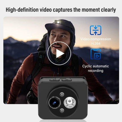 Head-Mounted Video Camera with Motion-Activated Lighting System worn by hiker illuminating trail for hands-free night recording