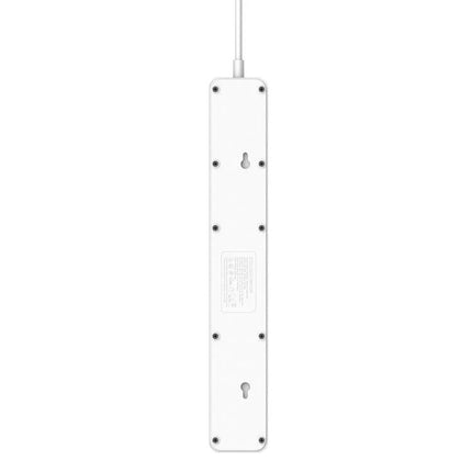 LDNIO 5-Position Travel Socket with USB Ports and Multiple Plugs white power strip back view with mounting keyholes and cord