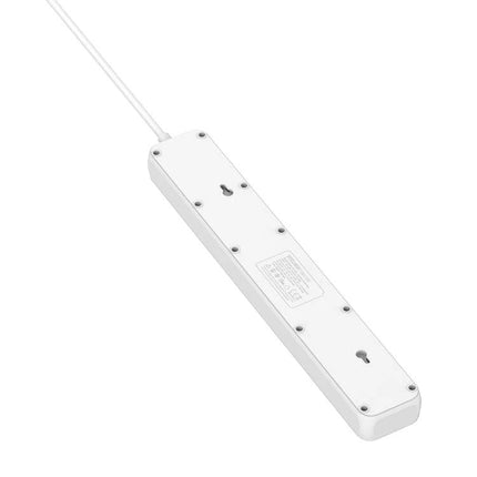 LDNIO 5-Position Travel Socket with USB Ports and Multiple Plugs white power strip shown from underside with mounting slots and cord