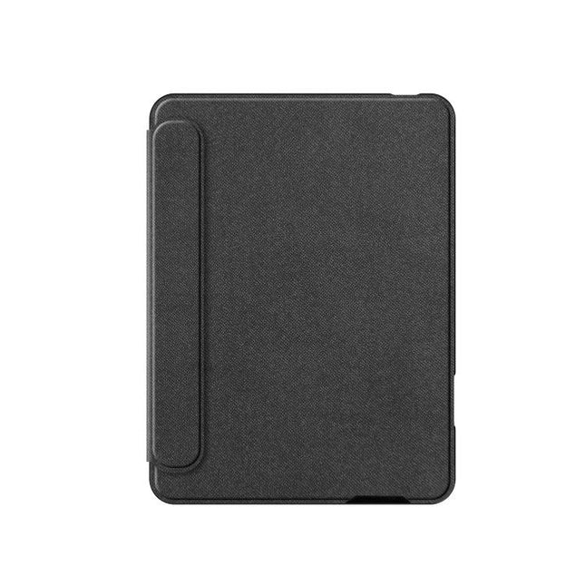 Leather Detachable Bluetooth Keyboard Case for iPad with Backlight and Pen Slot - black folio cover closed view