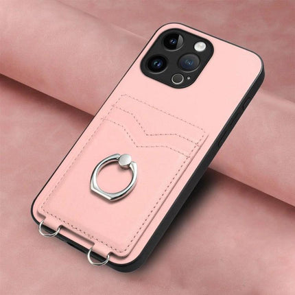 Phone Case With R20 Ring Holder Card Wallet in pink PU with dual card slots, metal ring grip and durable TPU bumper