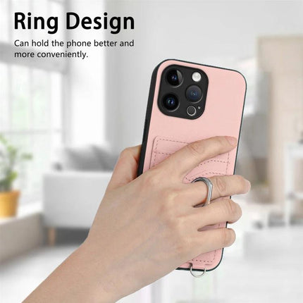Phone Case With R20 Ring Holder Card Wallet pink PU TPU protective case with card slots and metal ring grip in hand