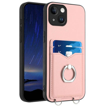Ring Phone Case With Card Storage For Daily Errands in blush pink with dual card slots and metal ring grip/stand