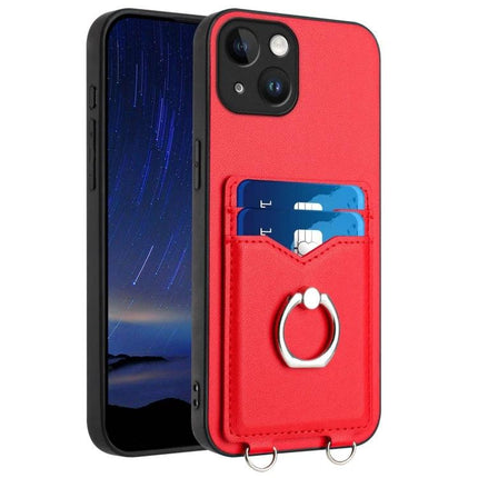 Ring Phone Case With Card Storage For Daily Errands - red wallet case with ring grip, two card slots and secure corner protection