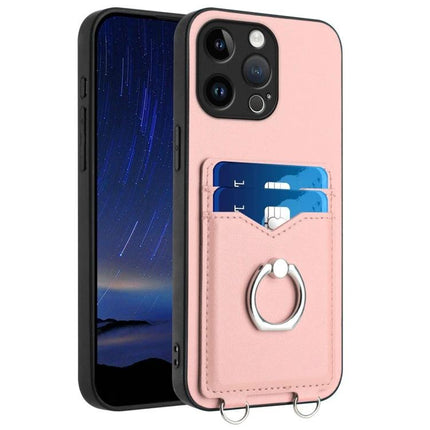 Ring Phone Case With Card Storage For Daily Errands - pink protective case with two card slots and metal ring grip/stand