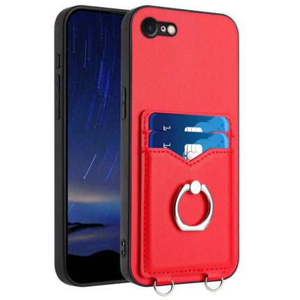 Phone Case With Ring Stand For Daily Use - red leather card slot phone case with silver ring stand and two cards