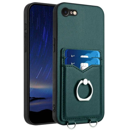 Phone Case With Ring Stand For Daily Use - green card-slot wallet case with finger ring stand and dual card pockets