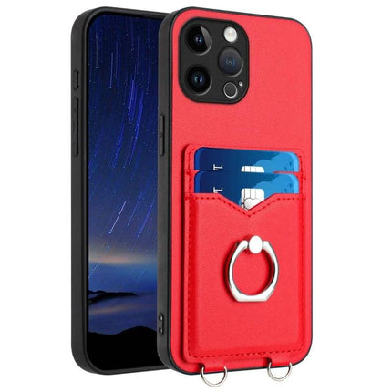 Phone Case With Ring Stand For Daily Use - red wallet case with two card slots and silver finger ring stand for hands-free viewing