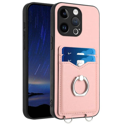 Phone Case With Ring Stand For Daily Use in pink with dual card slots and metal ring stand for hands-free viewing