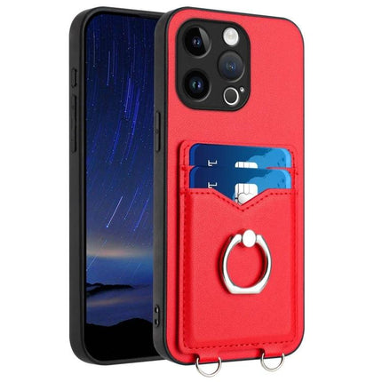 Phone Case With Ring Stand For Daily Use - red leather card slot phone case with ring stand and dual card pockets