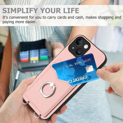 Practical Ring Phone Case With Card Storage For On The Go - pink case with ring stand and two-card pocket shown