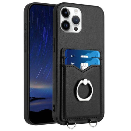 Practical Ring Phone Case With Card Storage For On The Go - black leather case with ring stand and two card slots