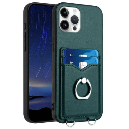 Practical Ring Phone Case With Card Storage For On The Go - green leather look case with ring stand and two card slots for travel and commuting