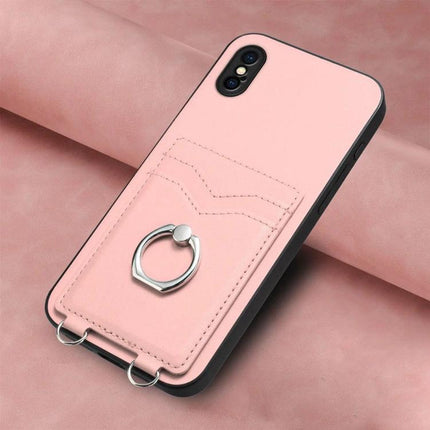 Phone Case With Card Holder Ring For Everyday Carry – slim pink PU case with TPU bumper, card slots and metal ring stand for hands-free viewing