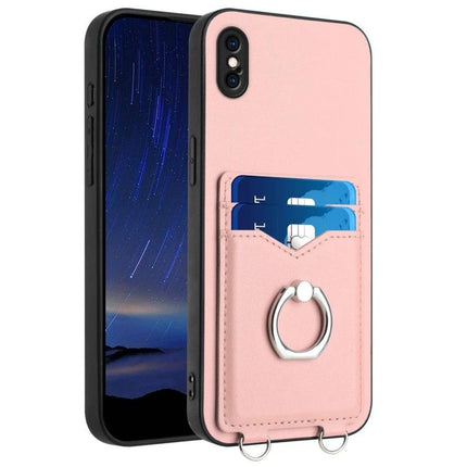 Phone Case With Card Holder Ring For Everyday Carry slim pink PU case with card slots and ring stand for hands-free viewing