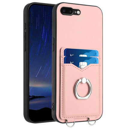 Phone Case With Card Holder Ring For Everyday Carry slim pink PU case with card slots and metal ring stand