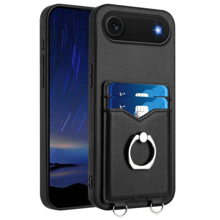 Phone Case With Card Slots For Everyday Carry - black wallet case with two card slots and ring stand for hands-free use
