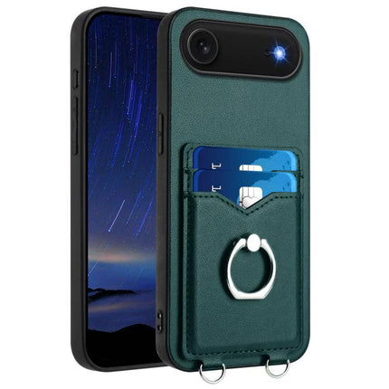 Phone Case With Card Slots For Everyday Carry - green wallet phone case with ring stand, two card slots and secure grip