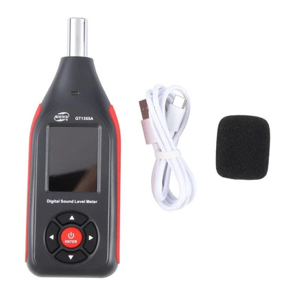 Benetech Decibel Meter for Everyday Sound Level Monitoring handheld device with USB cable and windscreen, 30-130 dB range
