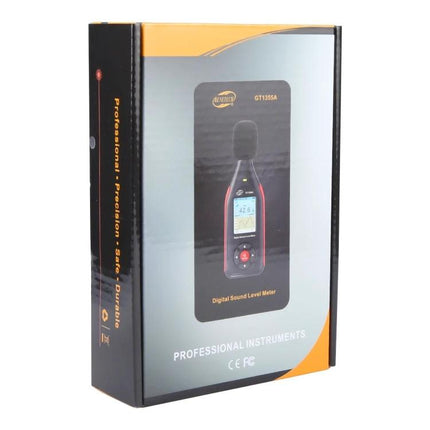 Benetech Decibel Meter for Everyday Sound Level Monitoring packaged product box showing digital sound level meter and specifications