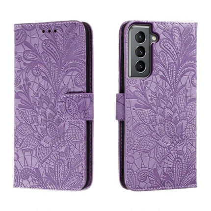 Samsung Leather Flip Case For Everyday Phone Protection And Quick On The Go Access - purple embossed PU leather wallet cover with reinforced corners